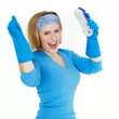 Foto: Cleaning woman is happy after doing housework Cleaning woman is happy after doing housework