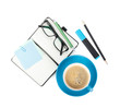 Coffee cup and office supplies