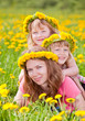 Woman with children outdoors