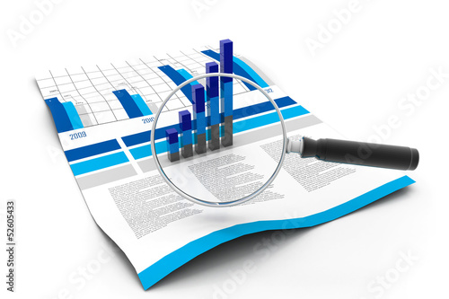 Illustration: Financial data and magnifying glass Financial data and magnifying glass