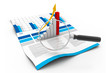 Business chart and magnifying glass.