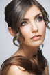 Beauty style face portrait of young woman looking side.
