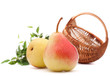 Pear fruit and wicker basket isolated on white background cutout