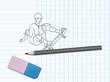 Dessin de sport sur cahier d'école : skate