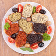 assortment of olive spread and toast
