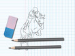 Dessin de sport sur cahier d'école : équitation