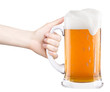 beer with woman hand making toast