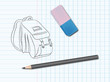Vector: Dessin au crayon sur un cahier : sac à dos Dessin au crayon sur un cahier : sac à dos