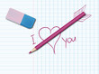 Dessin au crayon sur un cahier : je t'aime