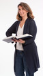 Displeased woman with book