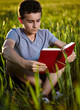 Photo: Boy reading while sitting on the grass Boy reading while sitting on the grass