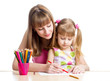 mother and her child girl pencil together