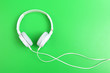 Headphone on green background