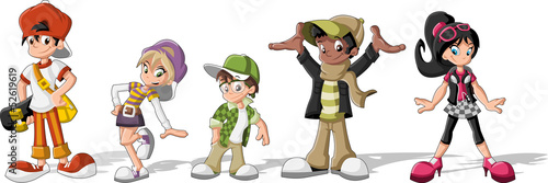 Vector: Group of hipster cartoon young people. Cool teenagers. Group of hipster cartoon young people. Cool teenagers.