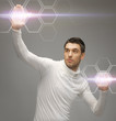 futuristic man working with virtual screens