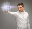 futuristic man with gadget