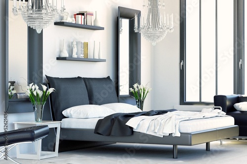 Illustration: Black & White Bedroom Black & White Bedroom