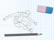 Dessin de sport sur cahier d'école : saut de haie