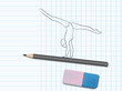 Dessin de sport sur cahier d'école : poutre