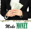 Woman recounts dollars, close up