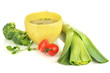 Diet soup with vegetables in cup isolated on white