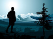 backpacker enjoying of a mountain valley view