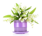 Beautiful lily of the valley in vase isolated on white