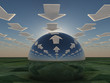 Arrow cloud reflecting in mirrored sphere