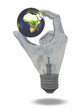 Illustration: Light Bulb hand holds earth Light Bulb hand holds earth
