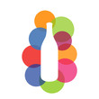 Bottle of alcoholic drink on colorful circles- logo for beverage