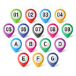 Vektor: Set of map pointers with numbers and letters Set of map pointers with numbers and letters