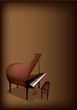 A Retro Grand Piano on Dark Brown Background