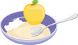 Bowl with oatmeal, curd and apple