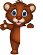 cute baby brown bear cartoon posing with blank sign