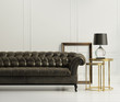 Vintage classic elegant living room with tufted leather sofa