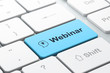 Education concept: Head Whis Lightbulb and Webinar on computer k