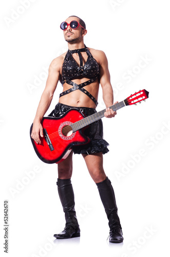 Photo: Man in woman clothing with guitar Man in woman clothing with guitar