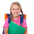 Photo: education, girl schoolbag holding folders smiling education, girl schoolbag holding folders smiling