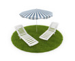 Illustration: Deck chairs with umbrella on grass Deck chairs with umbrella on grass