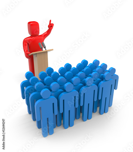 Illustration: Orator on tribune with crowd Orator on tribune with crowd