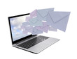 Laptop with envelopes coming out of the screen