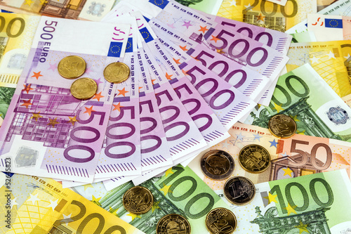 Photo: many euro banknotes many euro banknotes