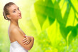 Young healthy girl on floral background