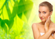 Young healthy girl on floral background