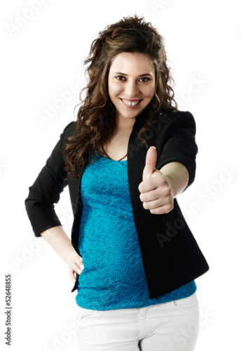 Photo: Attractive woman expressing positive actions Attractive woman expressing positive actions