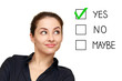 Business woman looking on option and select yes decision isolate