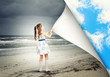 Little girl turning page