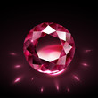 Realistic shiny ruby on black background with light reflections