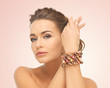 woman wearing bracelet with beads