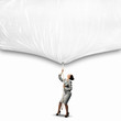 Businesswoman pulling banner